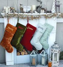 CHRISTMAS STOCKINGS 22" Large Personalized Christmas Stockings - Red Gold Green Silver Sea Foam Velvet Modern Boot - Christmas Stocking Embroidered with Names