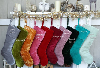 CHRISTMAS STOCKINGS 22" Large Personalized Christmas Stockings - Red Gold Green Silver Sea Foam Velvet Modern Boot - Christmas Stocking Embroidered with Names