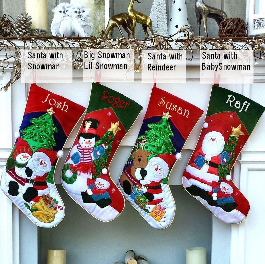 Applique Santa and Friends Christmas Stockings Embroidered with Names ...