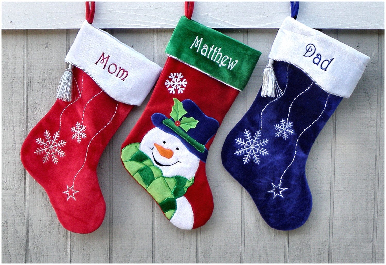 CHRISTMAS STOCKINGS Blue Christmas Stockings Snowflake Hanukkah Bling Snowflake Personalized Stocking Elegant Modern Family Stocking Silver Decor Monogramed