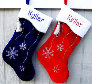 CHRISTMAS STOCKINGS Blue Christmas Stockings Snowflake Hanukkah Bling Snowflake Personalized Stocking Elegant Modern Family Stocking Silver Decor Monogramed
