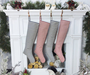 CHRISTMAS STOCKINGS Blue Stripe Tassels Blue Cottage Stripe Personalized Christmas Stockings with Wooden Name Tags or Embroidered Customization