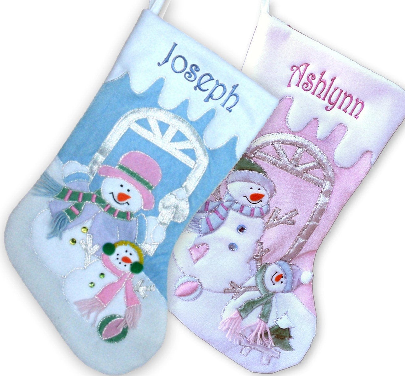CHRISTMAS STOCKINGS Children's Large Christmas Snowman Personalized stocking with Melting Ice Cuff