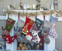 CHRISTMAS STOCKINGS Children's Merry Moose Reindeer Christmas Stockings Embroidered Name Fun Red Gray Black Fur Buffalo Plaid Family Stocking Large Deer