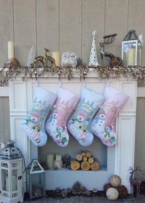 CHRISTMAS STOCKINGS Children's Polar Bear, Baby Snowman, and Unicorn Christmas Snowman Personalized stocking with Applique