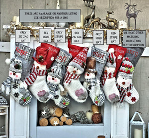 CHRISTMAS STOCKINGS Children's Snowman Personalized Stockings Burgundy Grey Cozy Winter Christmas Stockings for Kids Burgundy Red Gray Snowman Holiday Stockings