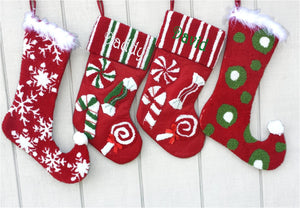 CHRISTMAS STOCKINGS Christmas Candy Stockings - Red White Green  ELF Lollipop Candy Cane Personalized Stockings for Kids Fun Children's Stockings for Holidays