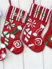 CHRISTMAS STOCKINGS Christmas Candy Stockings - Red White Green  ELF Lollipop Candy Cane Personalized Stockings for Kids Fun Children's Stockings for Holidays