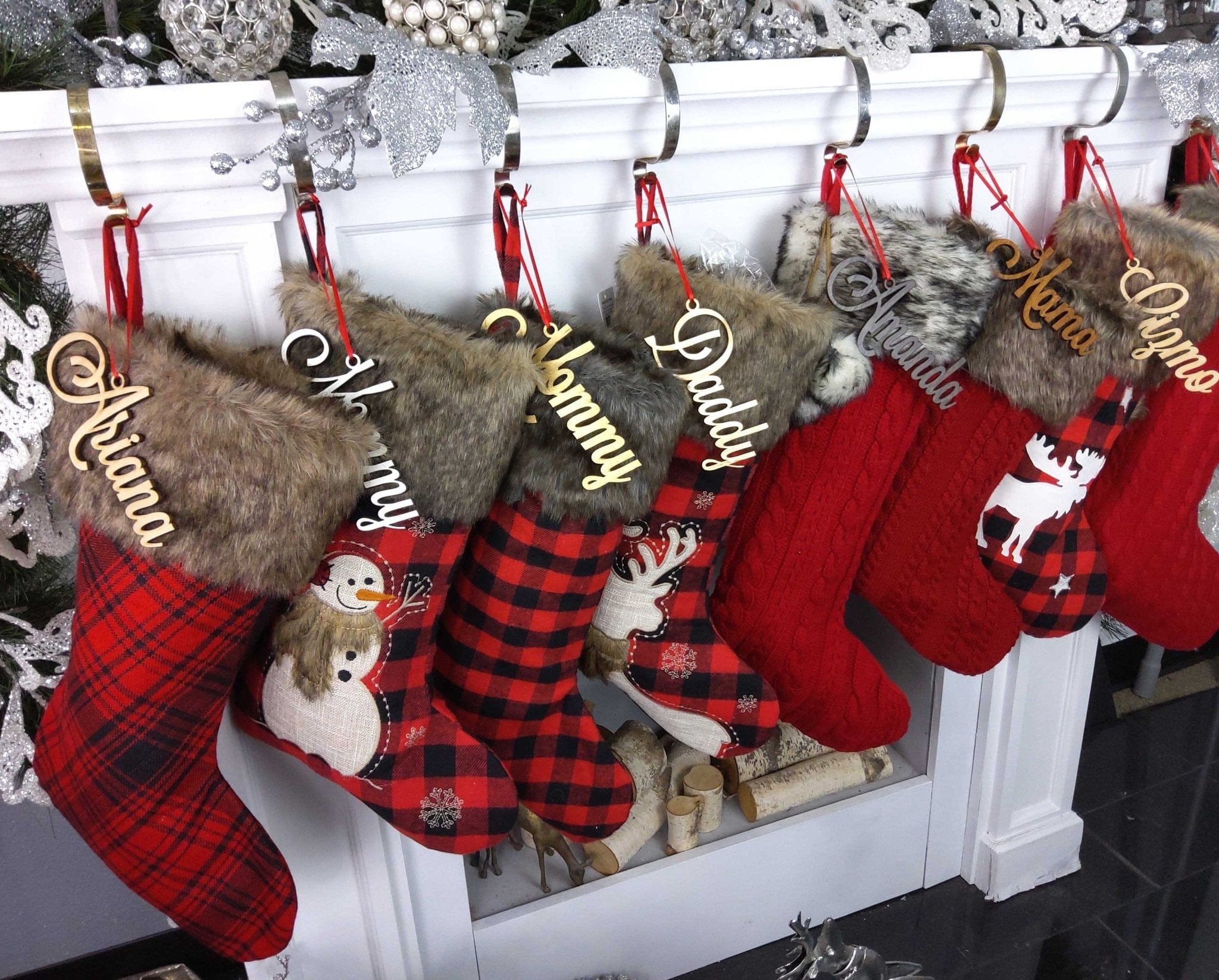 CHRISTMAS STOCKINGS Christmas Stocking Name Tags Personalized Stocking Wood Letters Custom Gold White Name Tags Christmas Rustic Country Farmhouse cutout Modern