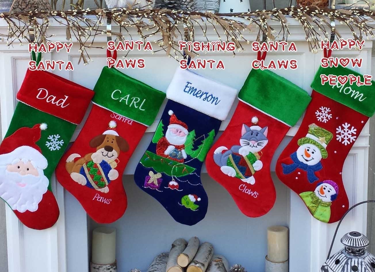 CHRISTMAS STOCKINGS Christmas Stocking Personalized - Happy Santa, Snowman, Cat, Dog, Family XMAS Stockings
