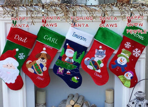 CHRISTMAS STOCKINGS Christmas Stocking Personalized - Happy Santa, Snowman, Cat, Dog, Family XMAS Stockings