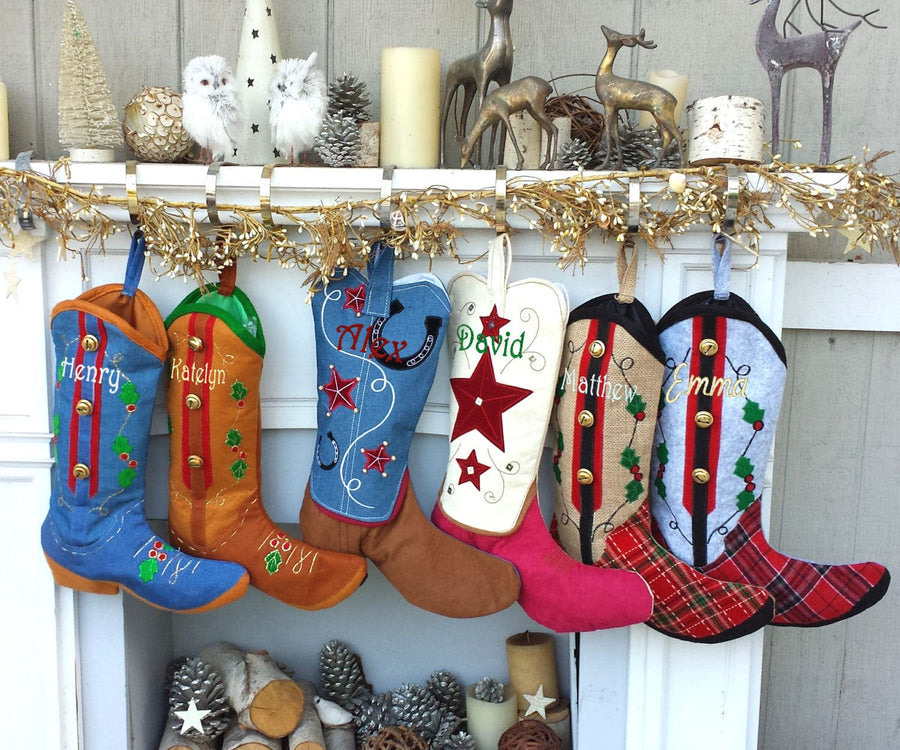 Completed Bucilla Christmas Stocking, high quality Cowboy Santa, Boot Shaped Stocking, Finish