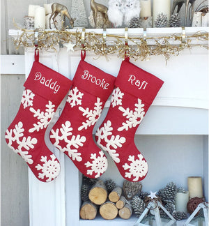 CHRISTMAS STOCKINGS Dark Red Wine Tufted 3D Snowflake Personalized Christmas Stockings Elegant Large Personalized Christmas Stockings Embroidered Monogram Names