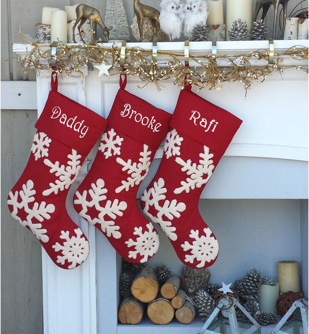 CHRISTMAS STOCKINGS Dark Red Wine Tufted 3D Snowflake Personalized Christmas Stockings Elegant Large Personalized Christmas Stockings Embroidered Monogram Names