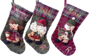 CHRISTMAS STOCKINGS Designer Green Country Santa Christmas Stocking - Free Personalization