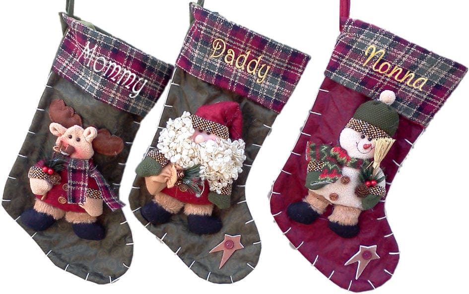 CHRISTMAS STOCKINGS Designer Green Country Santa Christmas Stocking - Free Personalization