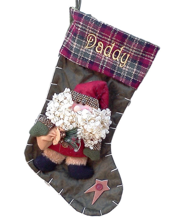CHRISTMAS STOCKINGS Designer Green Country Santa Christmas Stocking - Free Personalization
