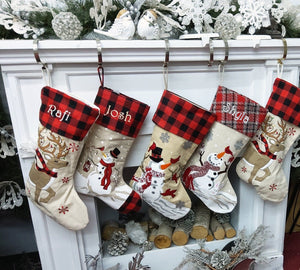 CHRISTMAS STOCKINGS Festive Reindeer 3 Snowmen Cardinals Personalized Christmas Stockings Christmas Plaid Buffalo Check Burlap Country Kids & Family Xmas 2022