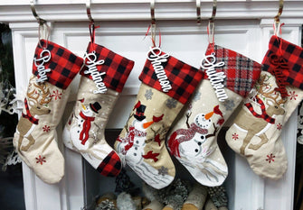 CHRISTMAS STOCKINGS Festive Reindeer 3 Snowmen Cardinals Personalized Christmas Stockings Christmas Plaid Buffalo Check Burlap Country Kids & Family Xmas 2022