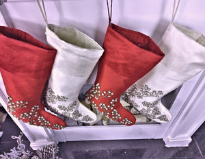 CHRISTMAS STOCKINGS Gorgeous Pearl Beads Personalized Christmas Stockings Ivory Dark Red 21"  Gorgeous Beaded Holiday Stocking Embroidered Names Modern Elegant