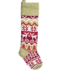 CHRISTMAS STOCKINGS Green Cuff Deer Personalized Knitted Christmas Stockings Green White Red Intarsia Fair Isle Knit Christmas Decor Deer Snowflakes Extra Large