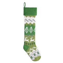 CHRISTMAS STOCKINGS Green Cuff Deer Tree Personalized Knitted Christmas Stockings Green White Red Intarsia Fair Isle Knit Christmas Decor Deer Snowflakes Extra Large