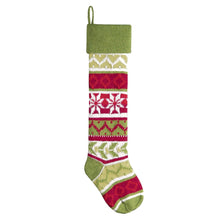 CHRISTMAS STOCKINGS GreenCuff-Snowflakes Personalized Knitted Christmas Stockings Green White Red Intarsia Fair Isle Knit Christmas Decor Deer Snowflakes Extra Large