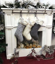 CHRISTMAS STOCKINGS Grey Off White Cable Knit Christmas Stockings with Faux Fur Cuff Personalized with Cutout Wood Name Tag Custom Family Holiday 2022