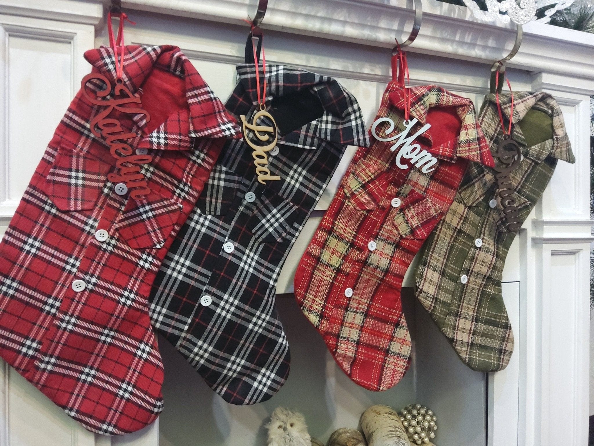 CHRISTMAS STOCKINGS Guy Shirt Plaid Red White Brown Green Personalized Christmas Stockings  for Dad, Grandpa or Son Xmas 2020 Country Western Fun