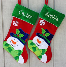 CHRISTMAS STOCKINGS Happy Snowman Embroidered Christmas Stockings - Santa Personalized, Monogram Name Personalized Stockings for Kids Festive Red White Green