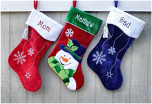 CHRISTMAS STOCKINGS Happy Snowman Embroidered Christmas Stockings - Santa Personalized, Monogram Name Personalized Stockings for Kids Festive Red White Green