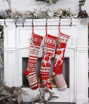 CHRISTMAS STOCKINGS Knit Christmas Stockings - Red White - Reindeer or Snowflake Design Scandinavian Nordic Modern Holiday Theme Minimalist Look Custom  Long