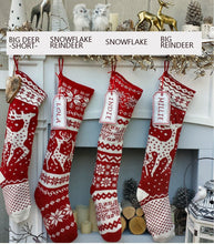 CHRISTMAS STOCKINGS Knit Christmas Stockings - Red White - Reindeer or Snowflake Design Scandinavian Nordic Modern Holiday Theme Minimalist Look Custom  Long