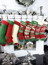 CHRISTMAS STOCKINGS Knitted Christmas Stockings Red Ivory Green Cable Knit Family with Pets Cat Mouse Dog Bone  JOY LOVE NOEL Personalize Embroider Family Xmas