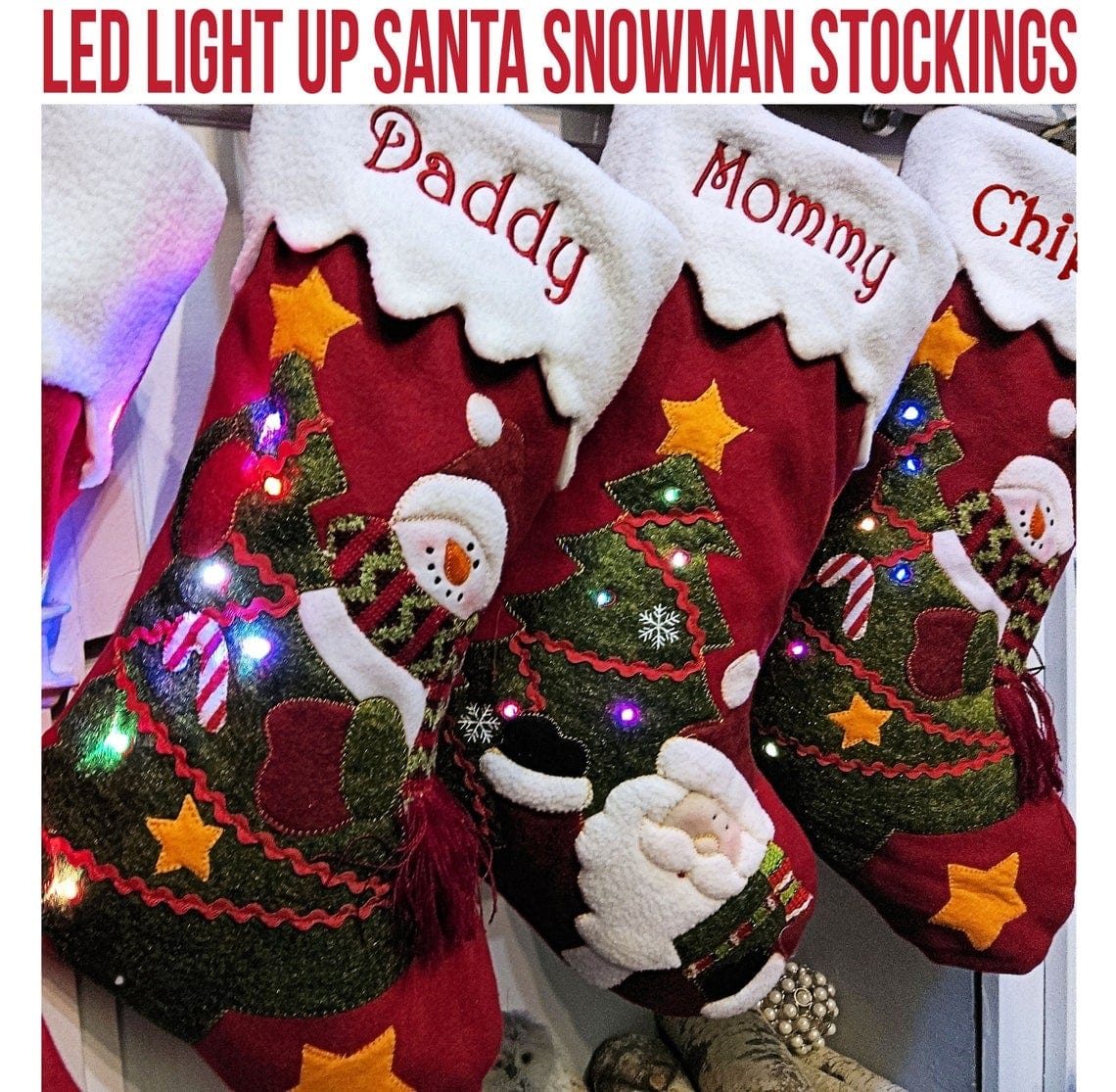 CHRISTMAS STOCKINGS Light Up Snowman Santa Personalized Christmas Stockings
