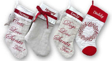 CHRISTMAS STOCKINGS Linen Christmas Stockings Dog Stocking Cat Rustic Chic Embroidered Personalized Holiday Modern Pet with Bow and Pleat Cuff Designer Names