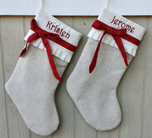 CHRISTMAS STOCKINGS Linen Christmas Stockings Dog Stocking Cat Rustic Chic Embroidered Personalized Holiday Modern Pet with Bow and Pleat Cuff Designer Names