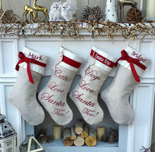 CHRISTMAS STOCKINGS Linen Christmas Stockings Dog Stocking Cat Rustic Chic Embroidered Personalized Holiday Modern Pet with Bow and Pleat Cuff Designer Names