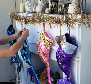 CHRISTMAS STOCKINGS Mermaid Tail Flip Sequin Christmas Stocking Reversible Girls Ladies Pink Purple Aqua Green Gold Silver Mermaid Christmas Party Decor Gift