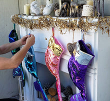 CHRISTMAS STOCKINGS Mermaid Tail Flip Sequin Christmas Stocking Reversible Girls Ladies Pink Purple Aqua Green Gold Silver Mermaid Christmas Party Decor Gift