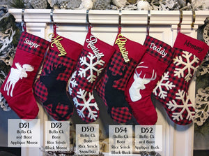 CHRISTMAS STOCKINGS Modern Buffalo Check Plaid Red White Black Personalized Christmas Stockings Buck Deer Moose Snowflake Family Xmas 2020