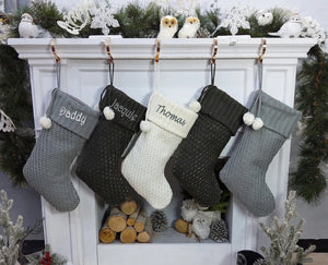 CHRISTMAS STOCKINGS Modern Cable Knit Christmas Stockings Smoky, Ivory, Grey Personalized with Cutout Wood Name Tag Custom Xmas 2022 Stocking Decor