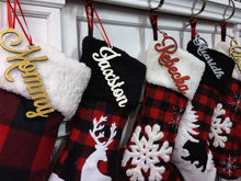 CHRISTMAS STOCKINGS Modern Plaid Woodland Christmas Stockings Personalized with Embroidery or Wooden Tags