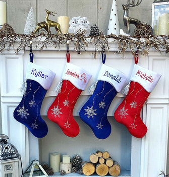 CHRISTMAS STOCKINGS Personalized Christmas Stockings Snowflake Bling Red White Silver Blue