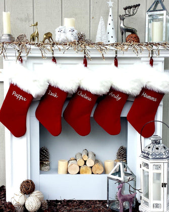 CHRISTMAS STOCKINGS Personalized Christmas Stockings Velvet 19"  Luxury Faux Fox Fur Cuff Christmas Stocking Embroidered with Names Velvet Stockings