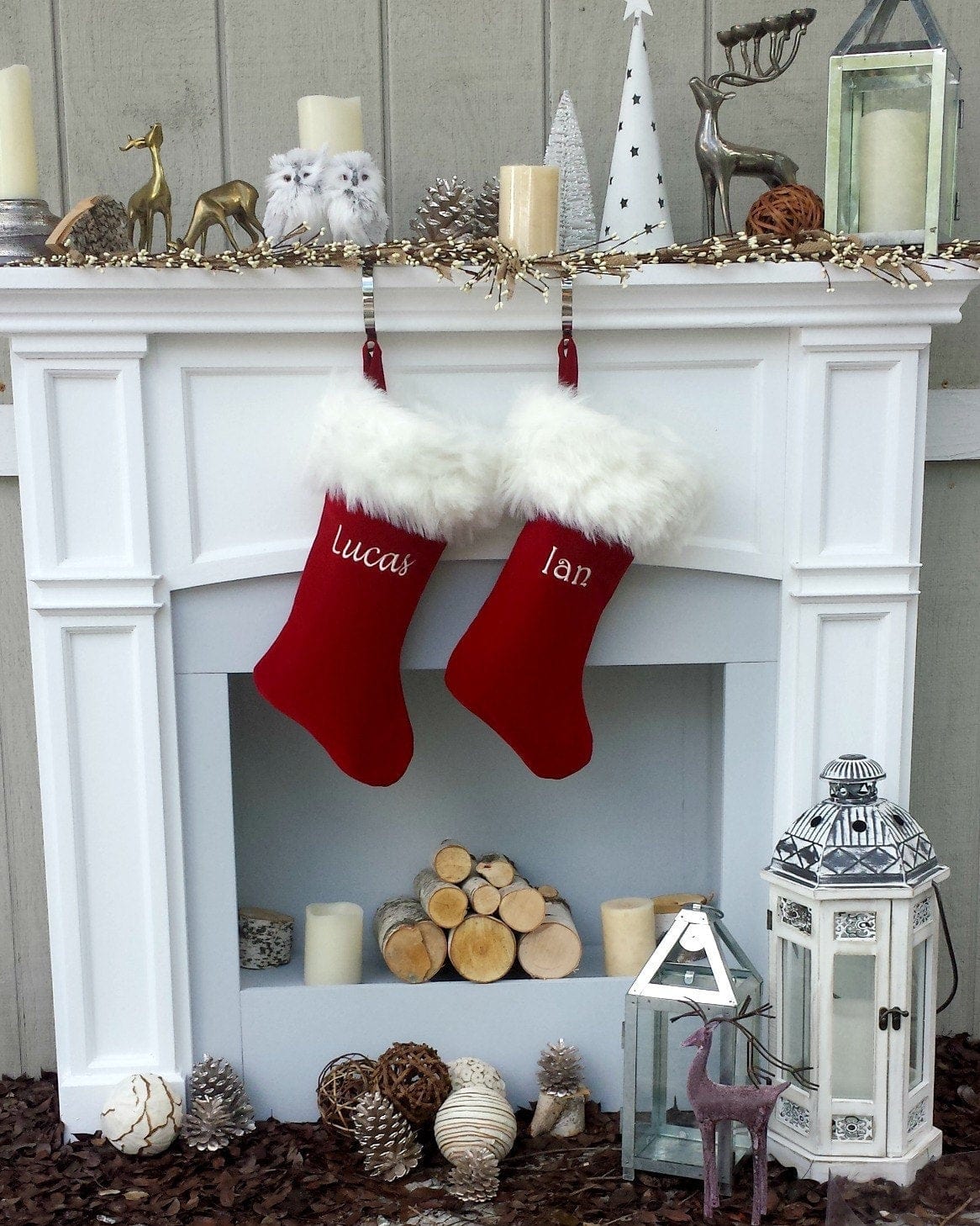 CHRISTMAS STOCKINGS Personalized Christmas Stockings Velvet 19"  Luxury Faux Fox Fur Cuff Christmas Stocking Embroidered with Names Velvet Stockings