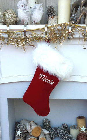 CHRISTMAS STOCKINGS Personalized Christmas Stockings Velvet 19"  Luxury Faux Fox Fur Cuff Christmas Stocking Embroidered with Names Velvet Stockings