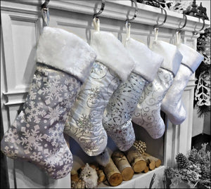 CHRISTMAS STOCKINGS Personalized Elegant Silver White Christmas Stockings - 20" Silver Glitter or Sequin and Satin Velvet Christmas Stocking Monogram Names