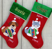 CHRISTMAS STOCKINGS Personalized Holiday Cat Christmas Stocking - Santa Claws Cat Stocking Design Holding Christmas Ornament