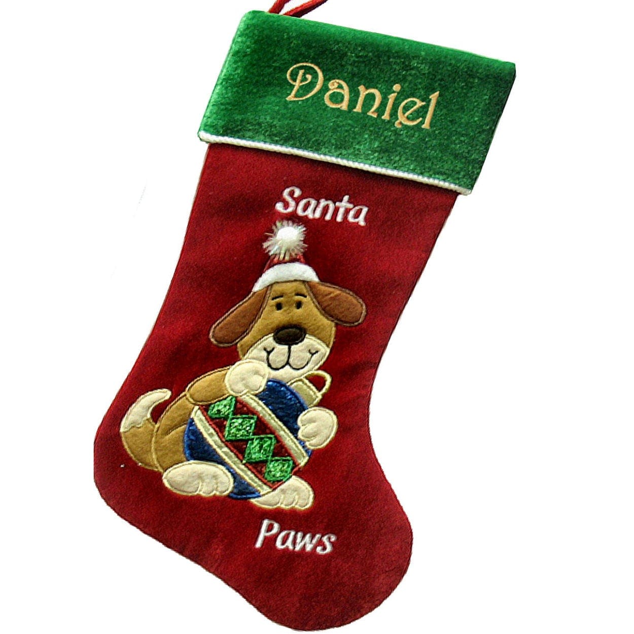 CHRISTMAS STOCKINGS Personalized Holiday Dog Christmas Stocking - Santa Paws Dog Stocking Design Holding Christmas Ornament Cute Stockingfor Dogs Personalized
